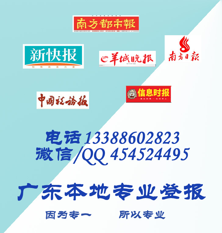 广东广州海峡导报登报挂失/财务章法人章专用章/领购本簿