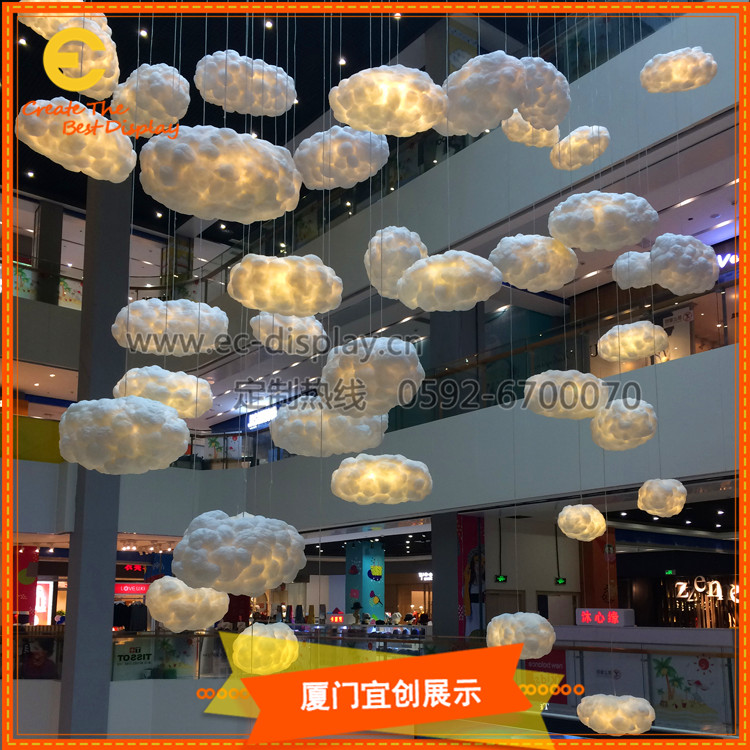 商场中庭装饰 仿真泡棉云朵 中庭吊挂安装制作一条龙工厂