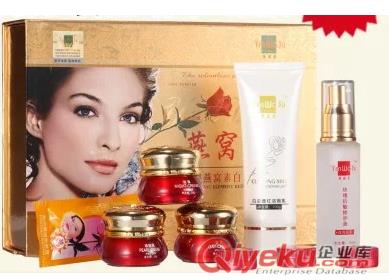供應(yīng)嬌伶燕窩素白里透紅五件套五合一祛斑霜護膚化妝品