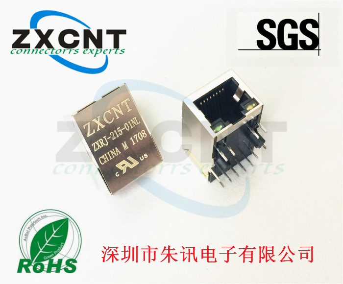 RJ45千兆立式帶燈10P10C網(wǎng)絡(luò)插座，RJ45連接器ZXRJ-285-02NL