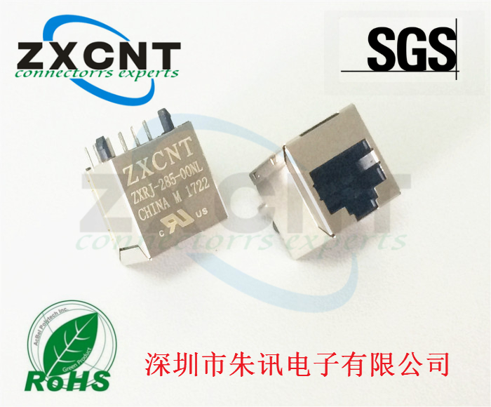 RJ45千兆立式帶燈10P10C網(wǎng)絡(luò)插座，RJ45連接器ZXRJ-285-02NL