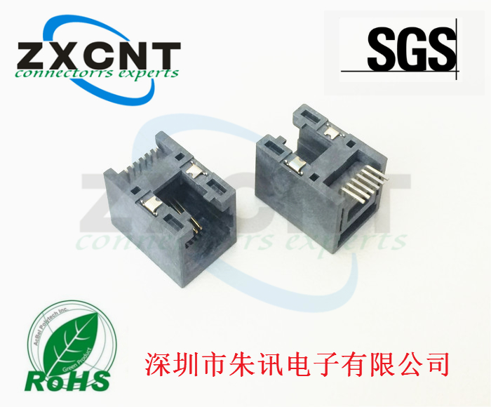 RJ11全塑SMT臥式6P6C內貼腳網絡連接器，RJ45網口插座