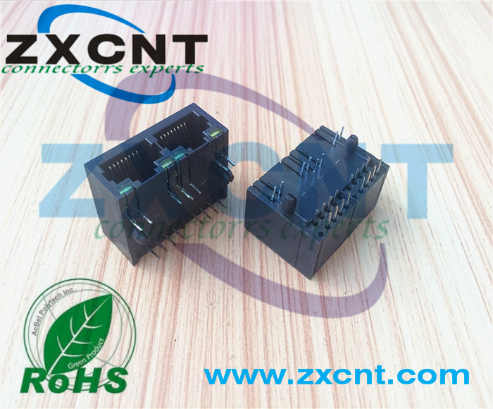 RJ45全塑8P8C網(wǎng)絡(luò)插座，反口雙口無燈連接器ZXRJ-568-12B