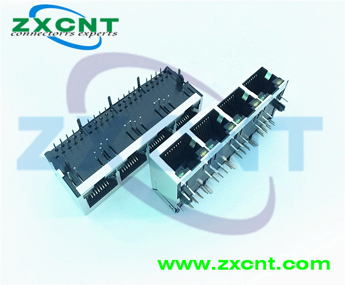 RJ45單口兩口四口臥式屏蔽帶燈網(wǎng)絡(luò)連接器，RJ45網(wǎng)口無變壓器插座原始圖片3