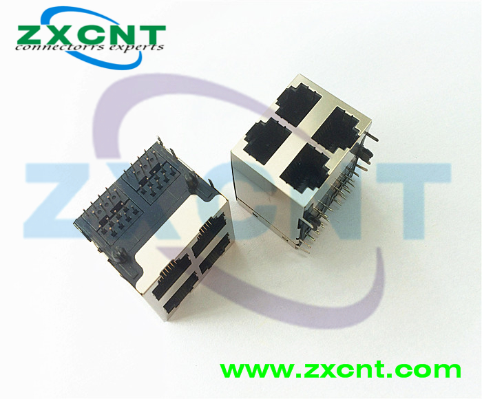RJ45雙層2X1 2X2 2X4臥式無燈網(wǎng)口插座，RJ45連接器原始圖片2