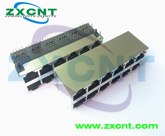 RJ45單口兩口四口臥式屏蔽帶燈網(wǎng)絡(luò)連接器，RJ45網(wǎng)口無變壓器插座