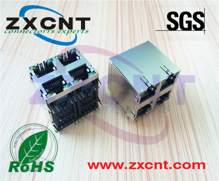 多口2X1 2X2 2X4帶燈RJ45雙層水晶頭網(wǎng)口插座，交換機(jī)專用連接器原始圖片2