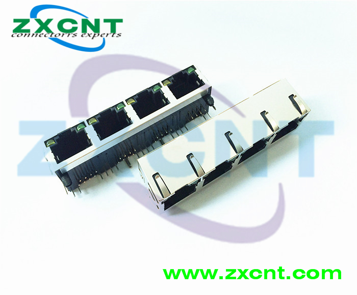 RJ45短體單口多口不帶燈帶燈8P8C網絡接口插座，1X1 1X2 1X4網口原始圖片3