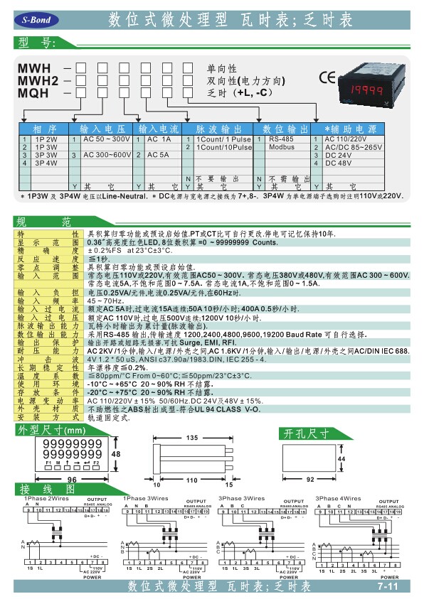 供应台湾S-BOND瓦时表MWH-432-NN2