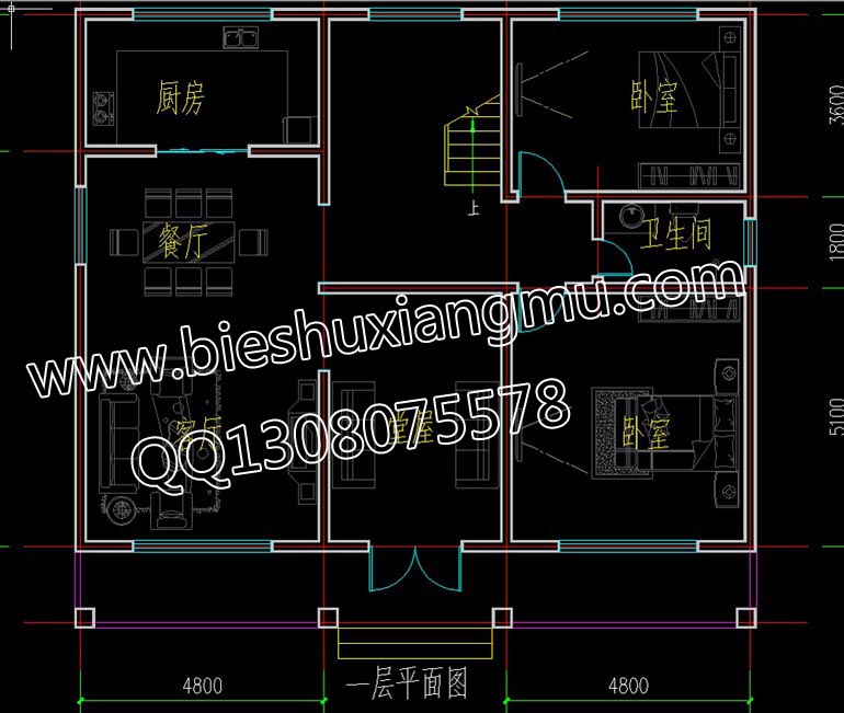 磚混結構二層新農村自建住宅帶走廊建筑施工圖原始圖片3