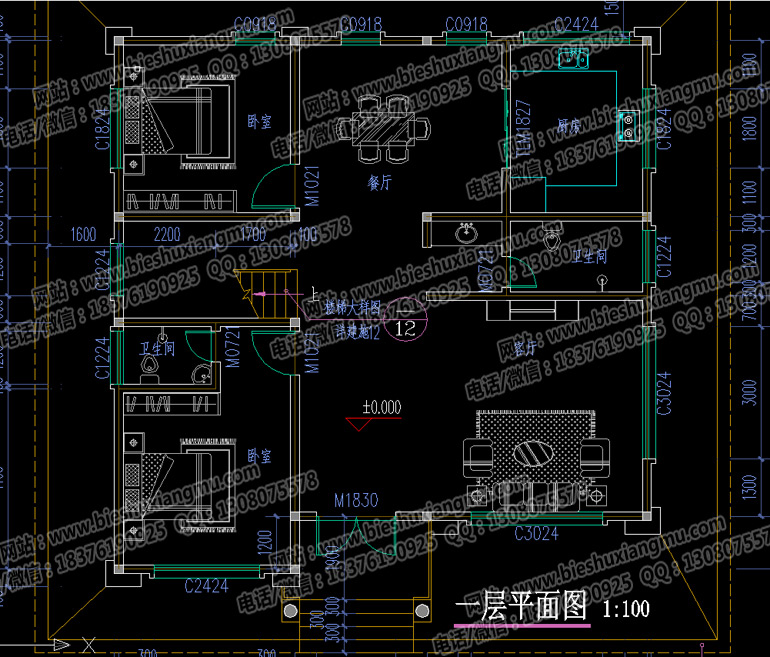 總面積400平方米三層主臥帶陽臺建房戶型設計圖紙原始圖片3