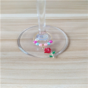 情人節(jié)玫瑰花酒杯環(huán) 彩色鋅合金玫瑰花情人節(jié)專用酒杯環(huán)批發(fā)供應(yīng)