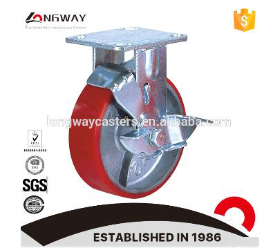 Roller bearing PU loose wheel mold on cast iron mobile caster wheel