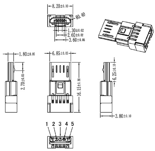 刺破式MICRO USB 5P公頭