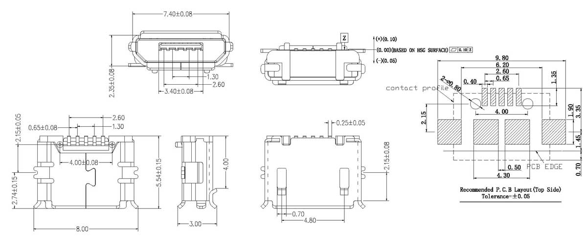 MICRO USB 5P母座 B型口SMT