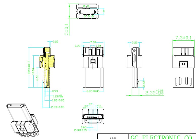 MICRO USB 5P焊线式公头(不短路)