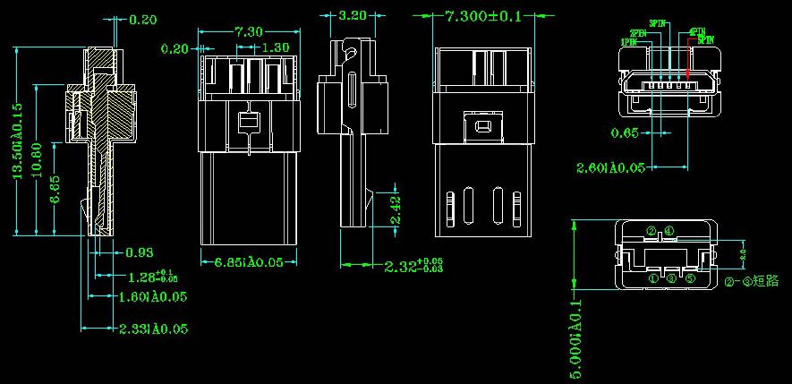 MICRO USB 5P焊线式公头 超薄3.0