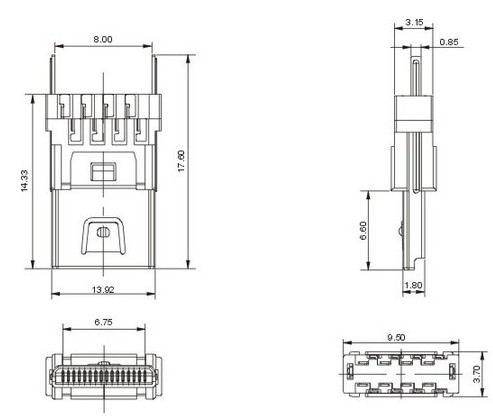 MINI USB 16P公头焊线式