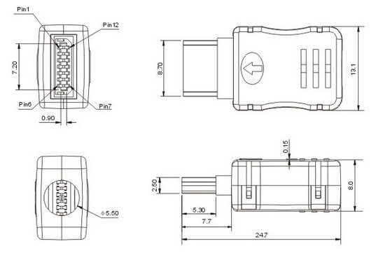 MINI USB 14P公头焊线式 三星双排