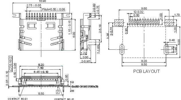 MINI USB 12P母座 單排前插后貼