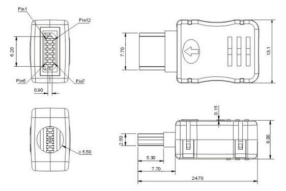 MINI USB 12P焊線式公頭 三星雙排