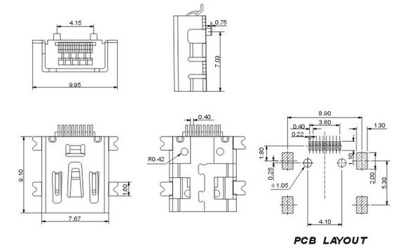 MINI USB 10P母座全貼片式