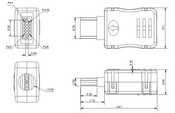 MINI USB 10P焊线式公头三星双排