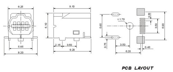 MINI USB 8P母座SMT凸型口