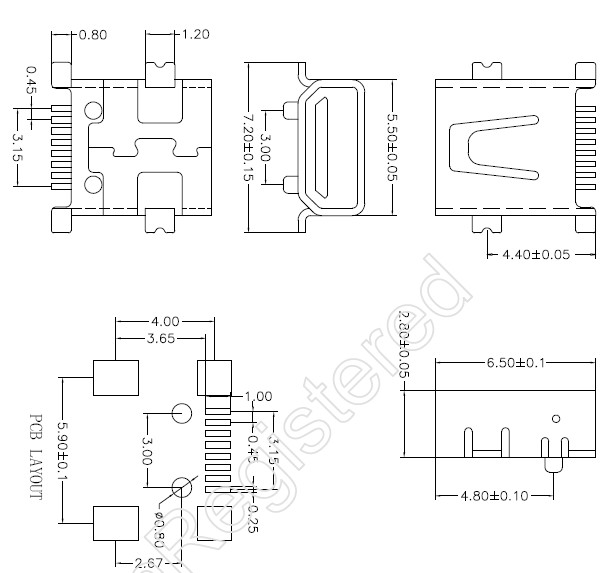 MINI USB 8P母座 全SMT式