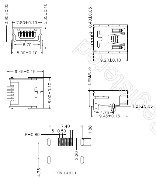 MINI USB 5P母座 B型四腳DIP 針SMT原始圖片2