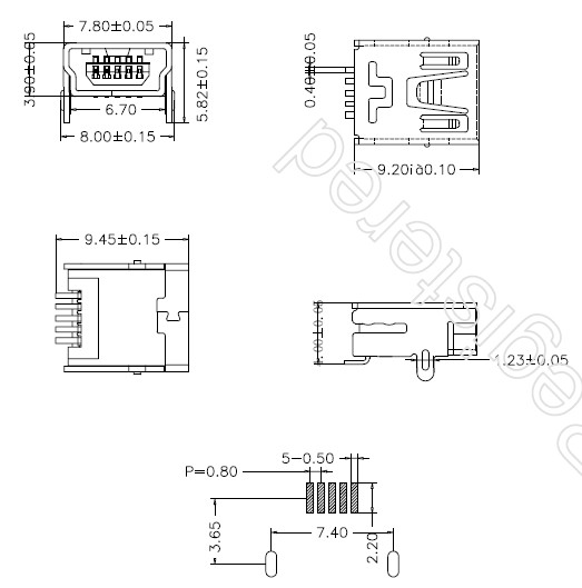 MINI USB 5P母座 B型兩腳DIP針SMT 原始圖片2