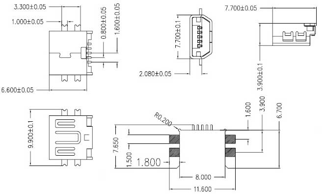 MINI USB 5P母座 AB型沉板短體SMT原始圖片2