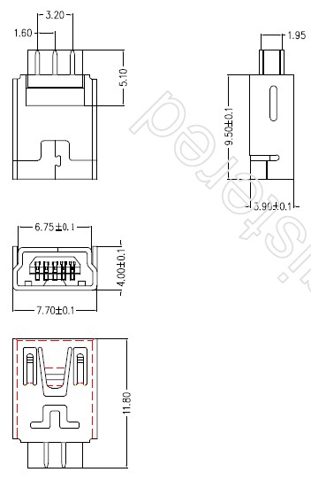 MINI USB 5P焊线式母座 B型