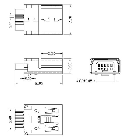 MINI USB 5PIN AB型焊线式母座带护套