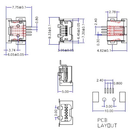 MINI USB 4P母座SMT （單、中、雙防呆)