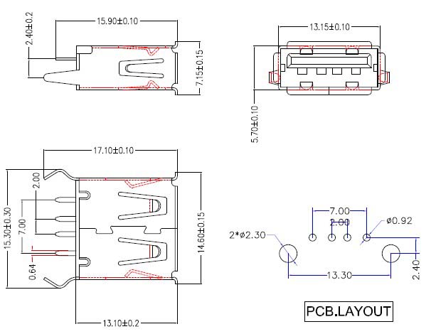 USB A母180度直插13.0彎腳圖原始圖片2