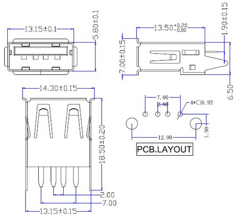 USB A母180度半包直插直腳