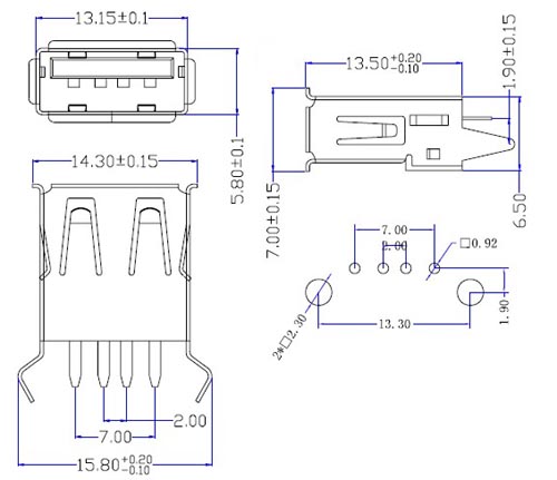 USB A母180度半包直插彎腳