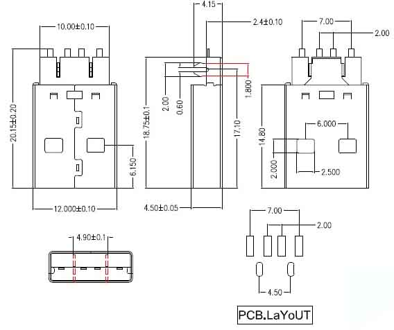 USB A公鱼叉 针贴片式