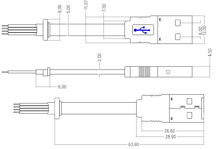 USB A公带线成品