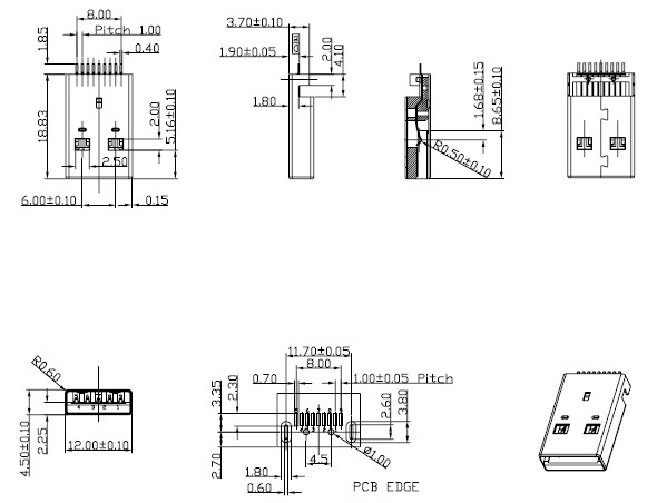 USB A公沉板 3.0版针SMT