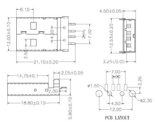 USB A公 SMT板端插座