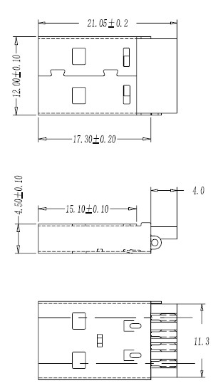 USB AM短体焊线侧耳成品