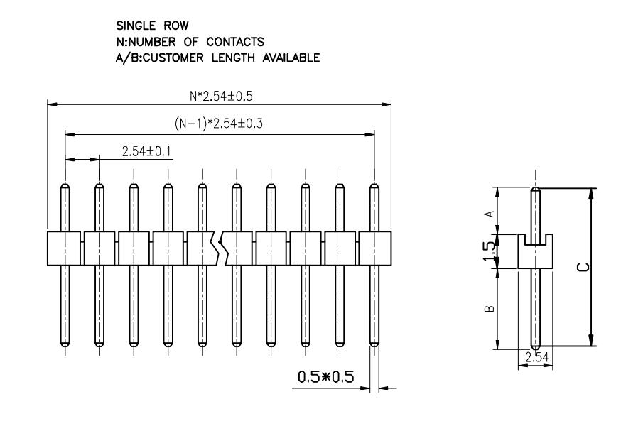 LL1009-1D 2.54MM 11PIN--140PIN單排直排針 單排直針H=1.5MM原始圖片2