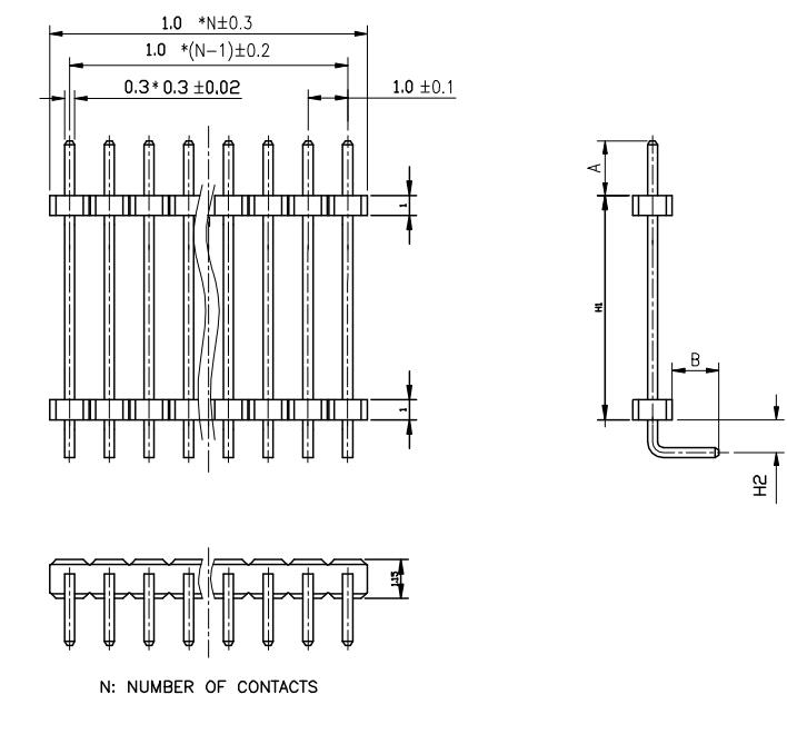 LL1013-04E 1.0mm 11PIN--140PIN單排雙塑彎排針 PIN HEADER原始圖片2