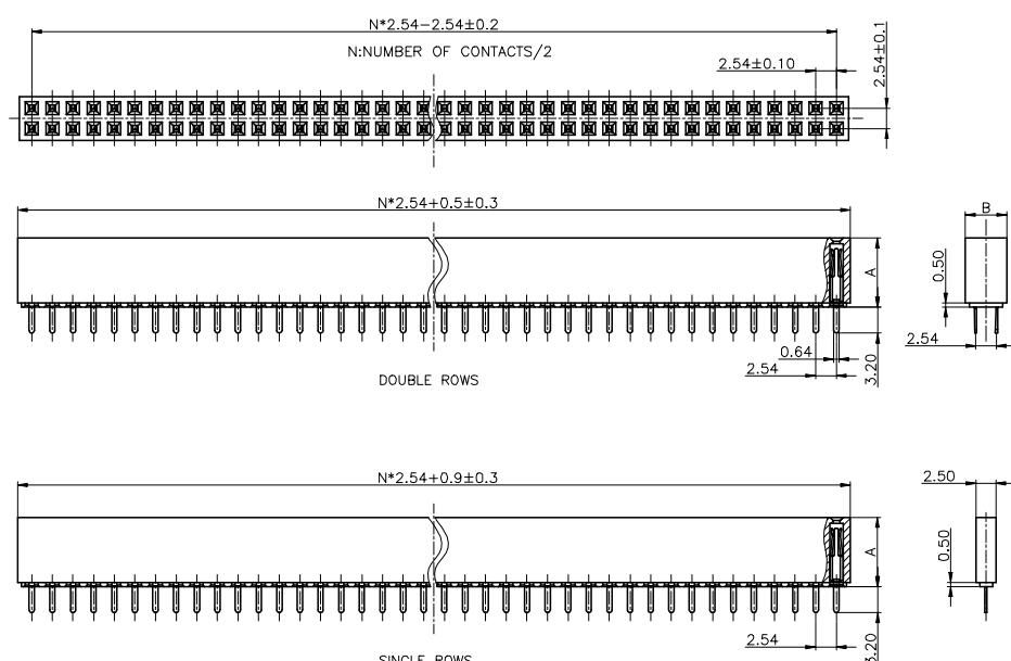 LL1014-2B 2.54mm 22PIN--240PIN双排直排母FEMALE HEADER