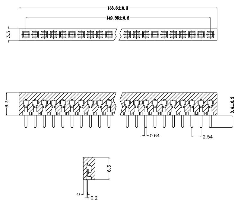 LL1014-3A 2.54mm 12PIN--160PIN單排直排母座 H=6.2MM原始圖片2