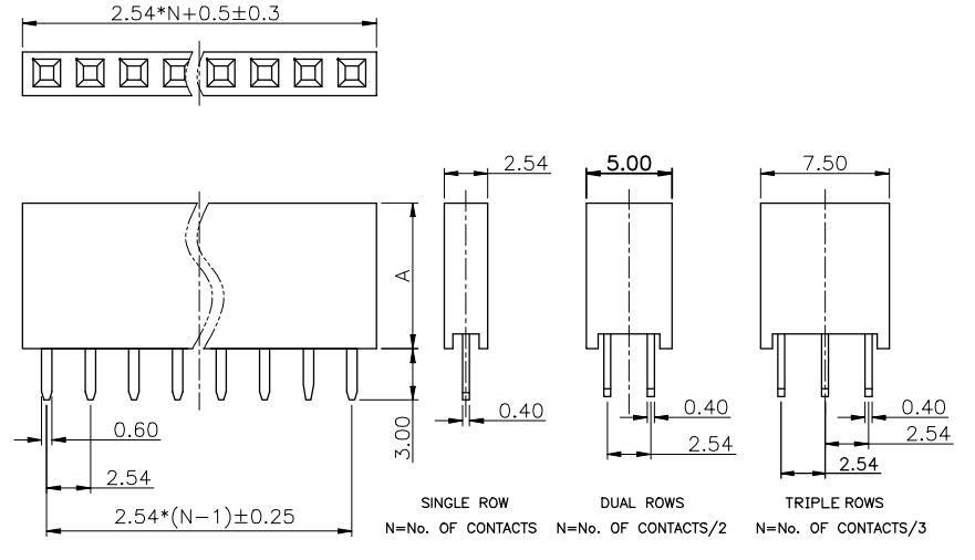 LL1015-1B 2.54mm 22PIN--240PIN單排彎排母座 H=8.5MM Y型 