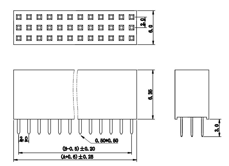 LL1017-12A 2.0MM 32PIN--340PIN三排直排母座 H=6.35MM