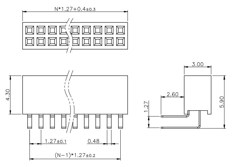 LL1018-3B 1.27MM 240双排弯排母 双排弯座 H=2.03.44.3MM